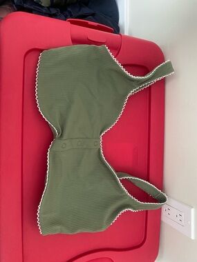 aerie Olive Green Ribbed Bralette with White Trim